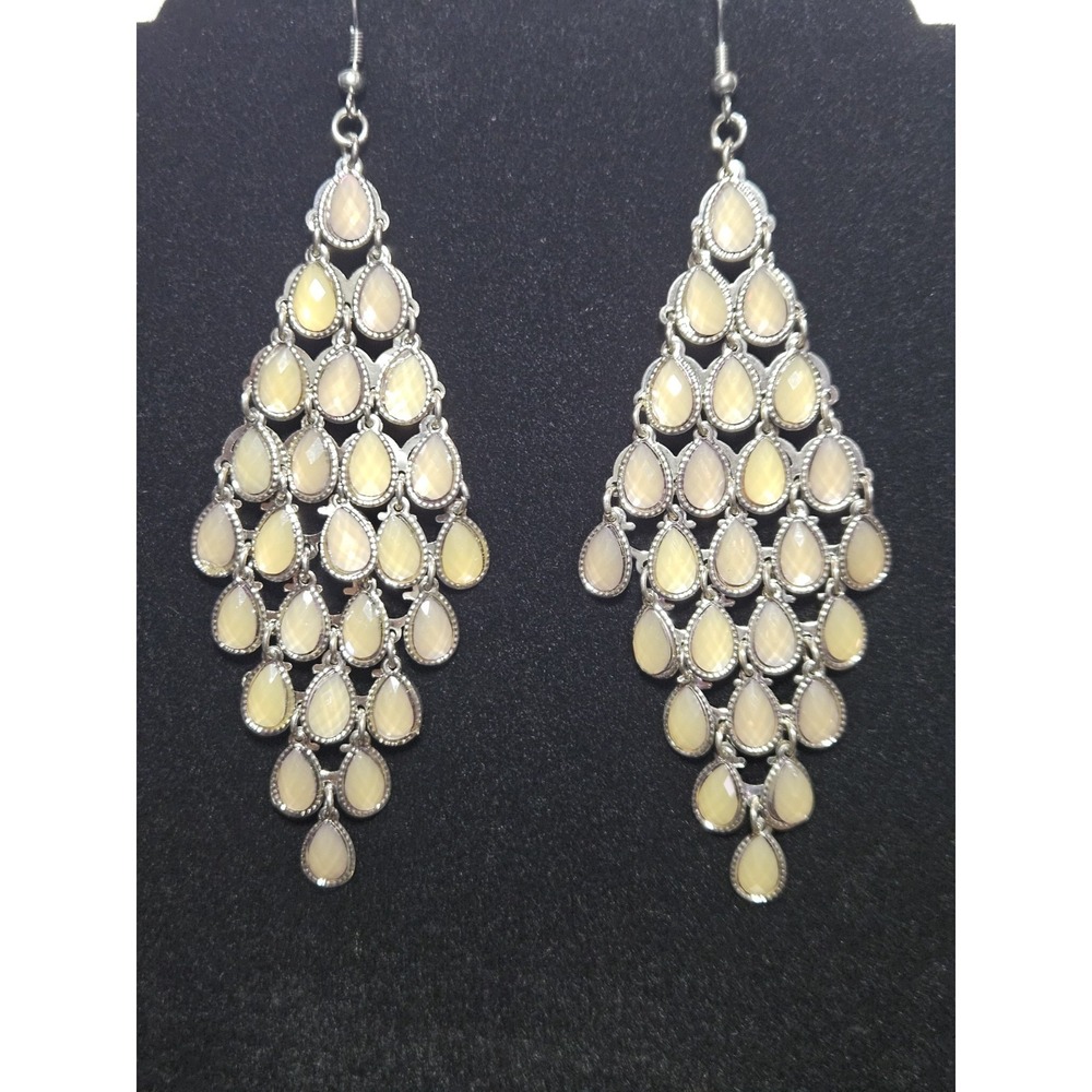 Vintage Boho Silver Chandelier Earrings Yellow Teardrop Dangle Festival Gypsy‎